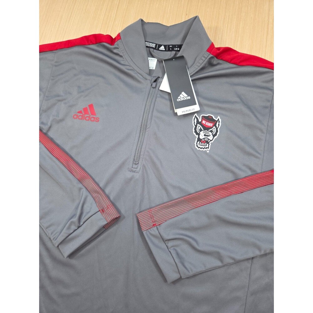 Adidas Primeblue Men's L 1/4 Zip Pullover NC State Wolfpack Gray Red Performance